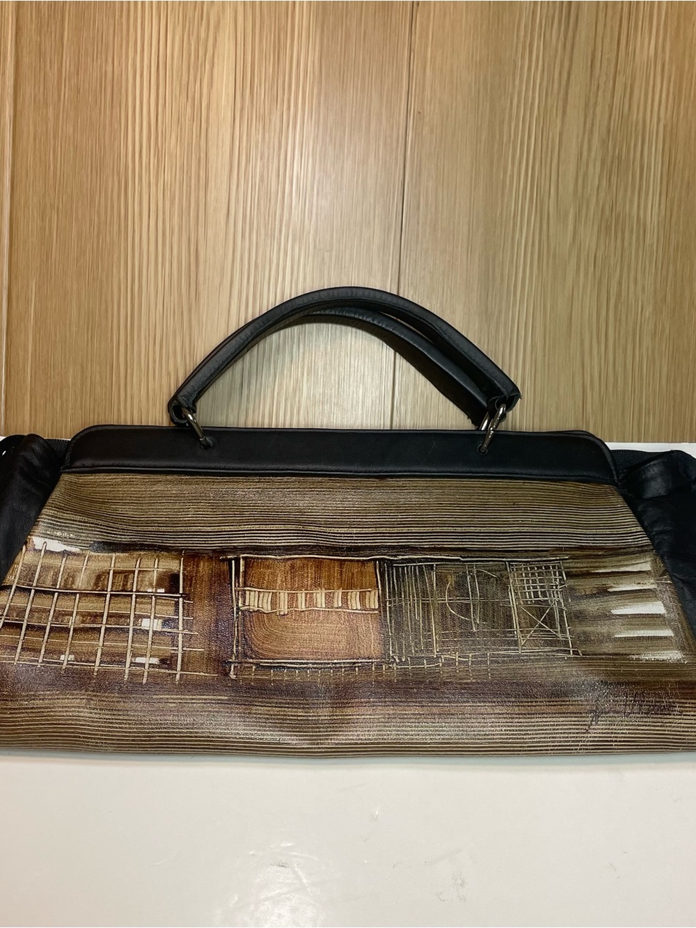 ⁠Vintage Juan Maria Viver Arte Hand Painted Leather Satchel